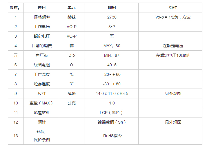 無源蜂鳴器SMD-140035F