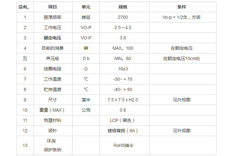 無(wú)源蜂鳴器SMD-080025H