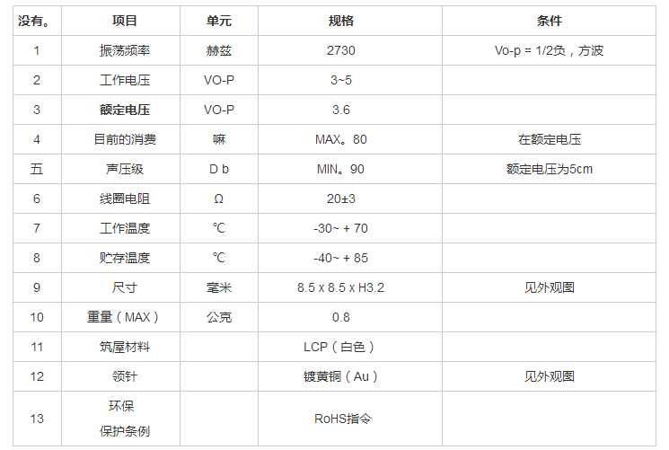 無(wú)源蜂鳴器SMD-085030H